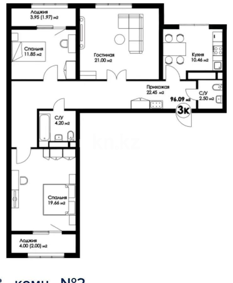 Продажа 3-комнатной квартиры, 96 м², ул. А-195, дом  3 стр в Астане