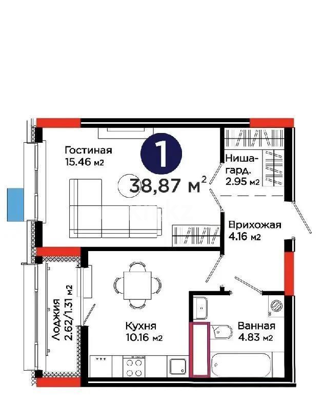 Продажа 1-комнатной квартиры, 39 м² в Астане