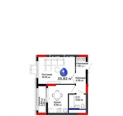 Продажа 1-комнатной квартиры, 35.82 м², ул. Мухаммед Али Джинна, дом  5 в Астане