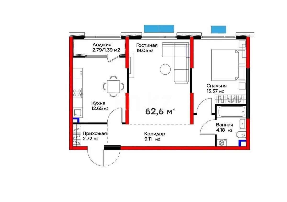 Продажа 2-комнатной квартиры, 62.6 м² - Продажа двухкомнатных квартир от собственников в Алматы фото 1 из 1
