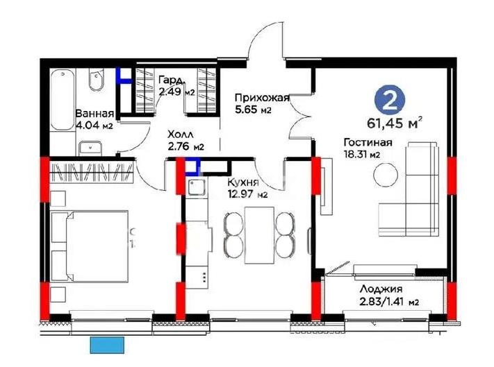 Продажа 2-комнатной квартиры, 61.45 м², пр. Туран, дом  57д - Продажа квартир в Казахстане фото 1 из 1