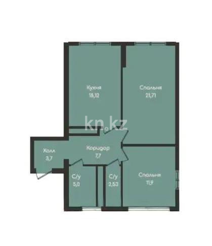 Продажа 2-комнатной квартиры, 70.66 м² в Алматы