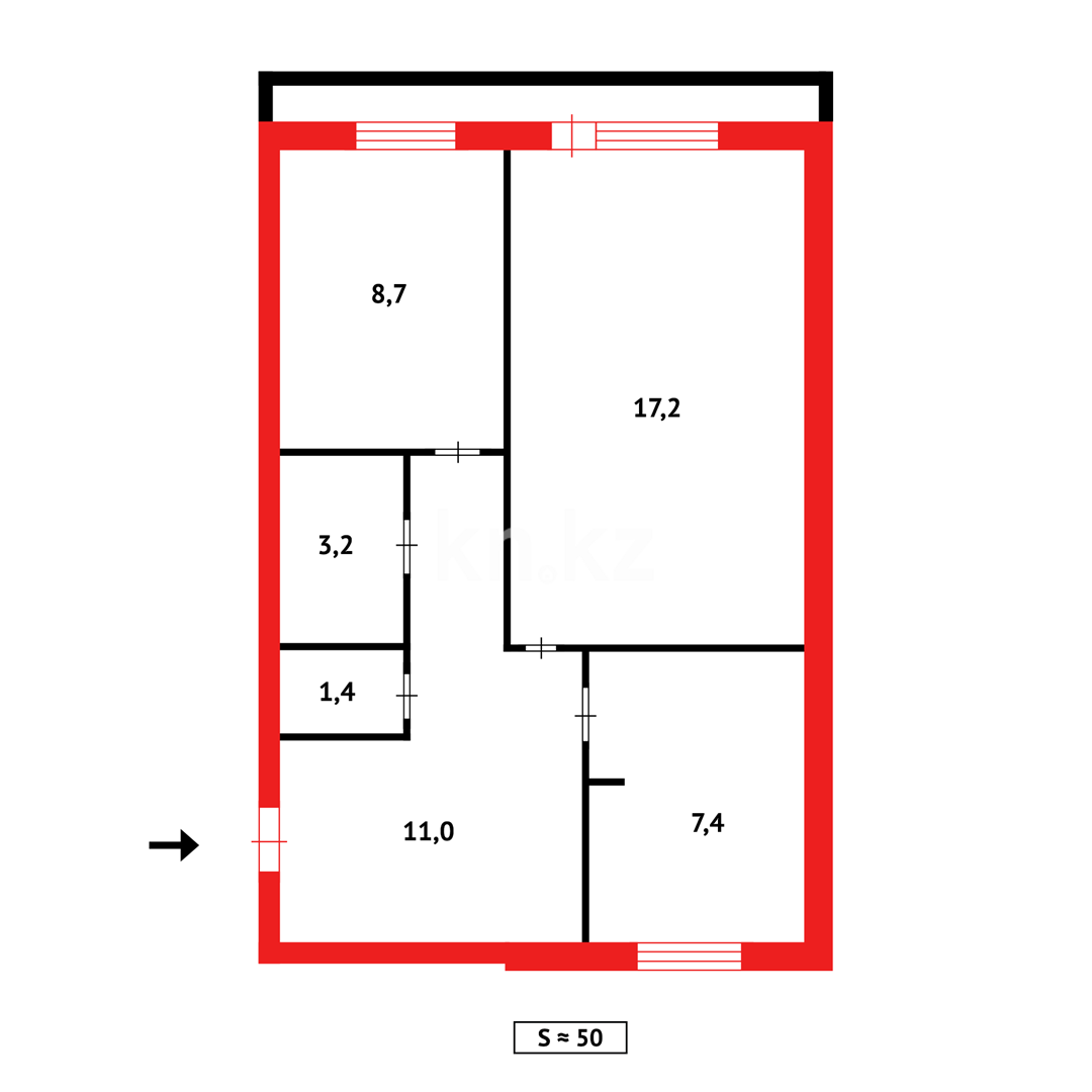 Продажа 2-комнатной квартиры, 46 м², мкр. Мамраева (Восток-5) - Продажа  двухкомнатных квартир в Караганде с фото фото 13 из 13