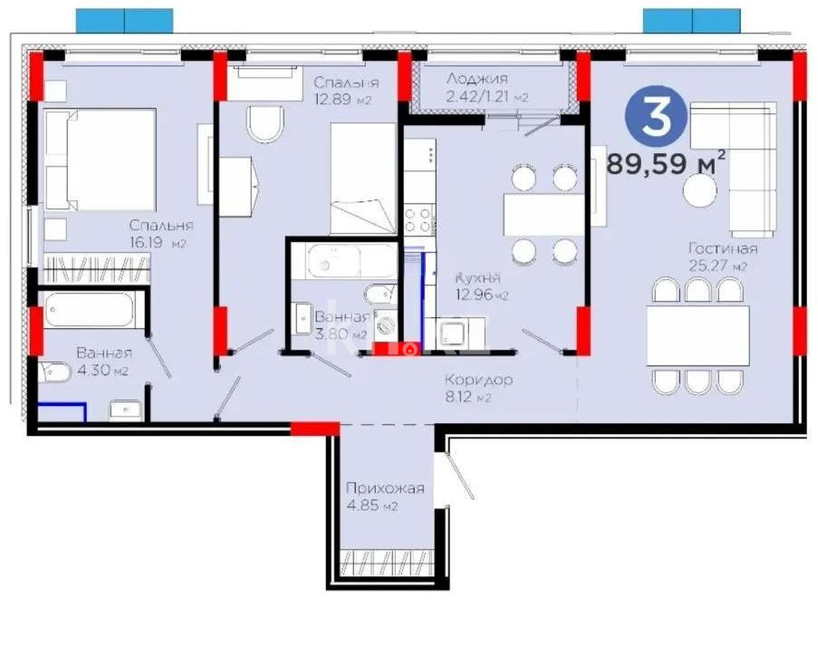 Продажа 3-комнатной квартиры, 90 м², ул. Е-900, дом  8 - Продажа квартир в Астане фото 1 из 1