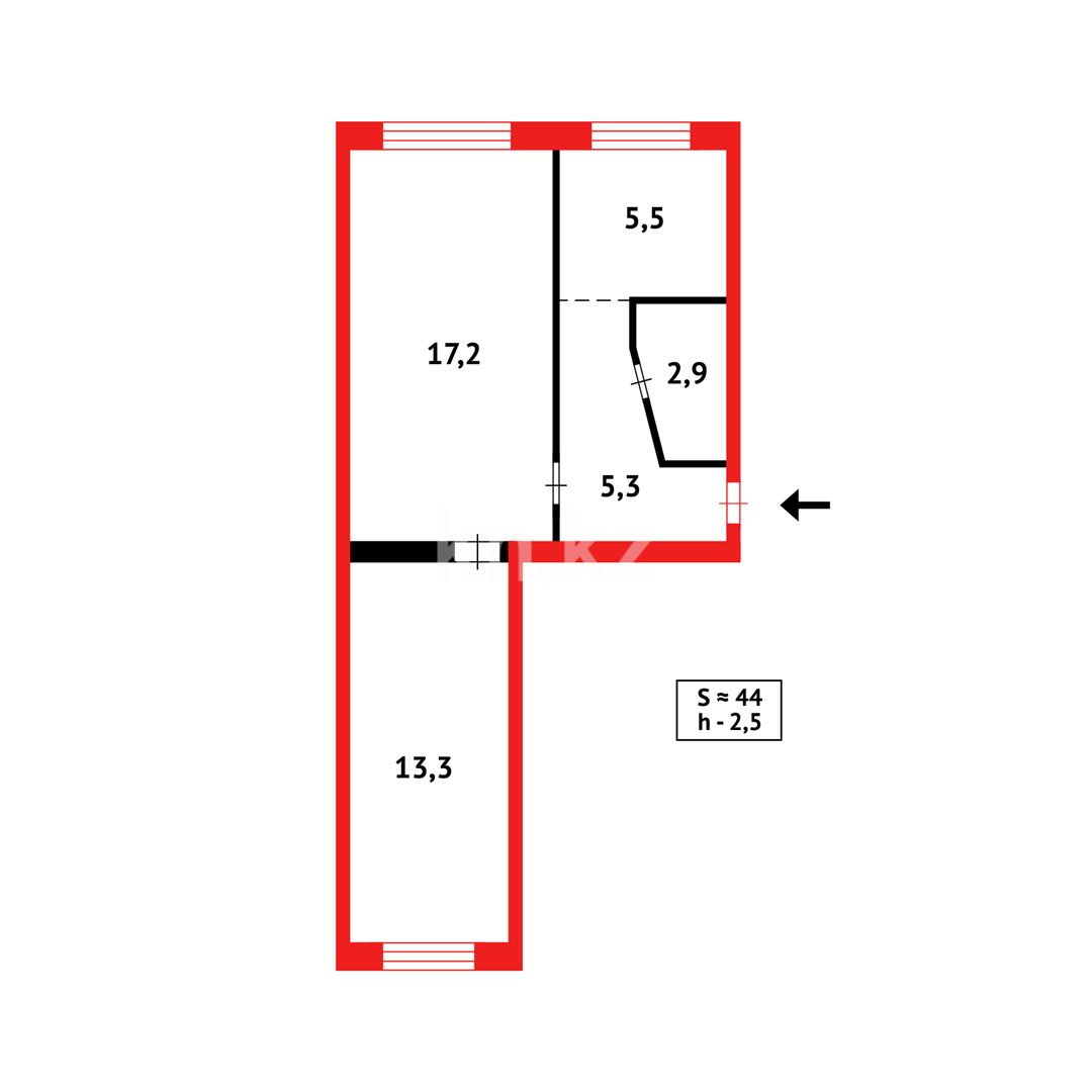 Продажа 2-комнатной квартиры, 44 м², ул. Локомотивная, дом  139а - Продажа квартир в Караганде фото 7 из 7