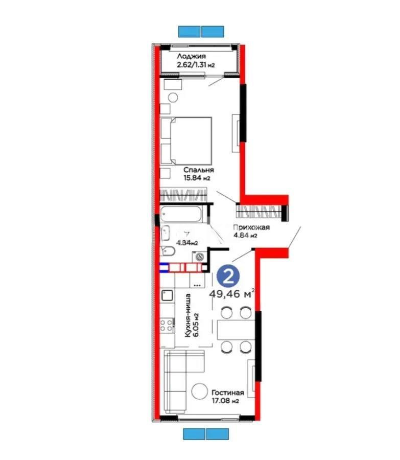 Продажа 2-комнатной квартиры, 49.46 м², ул. Белжайлау, дом  47а - Продажа квартир в Алматы фото 1 из 1