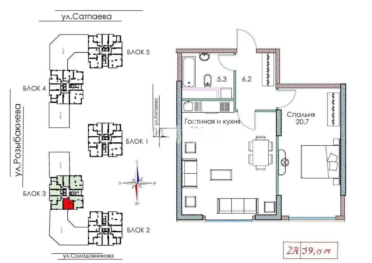 Продажа 2-комнатной квартиры, 59.8 м² в Алматы - фото 3