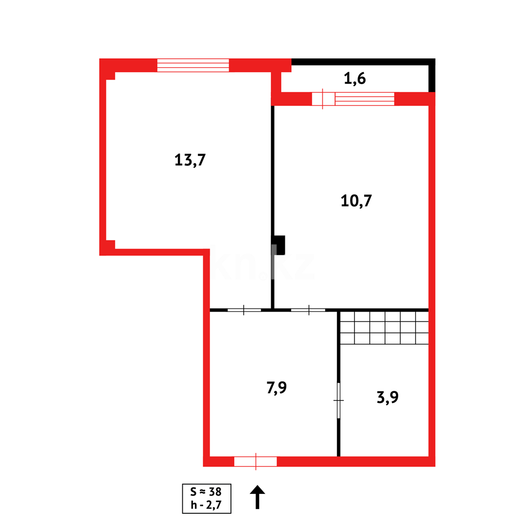Продажа 1-комнатной квартиры, 41 м², мкр-н Мамраева (Восток-5) - Продажа квартир в Караганде фото 13 из 13