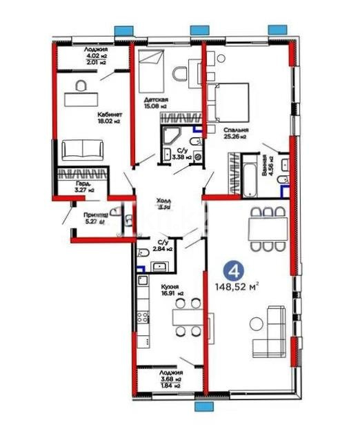 Продажа 4-комнатной квартиры, 148.52 м² - Продажа квартир в Алматы в Бостандыкском р-не - страница 21 фото 1 из 1