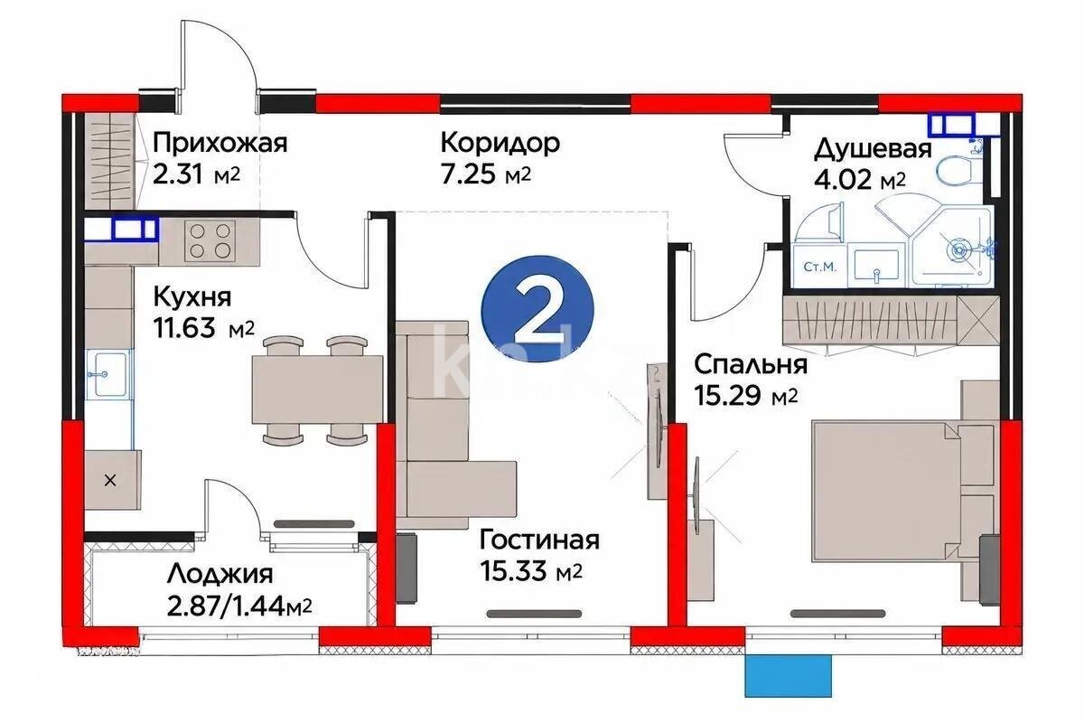 Продажа 2-комнатной квартиры, 57.27 м² в Алматы