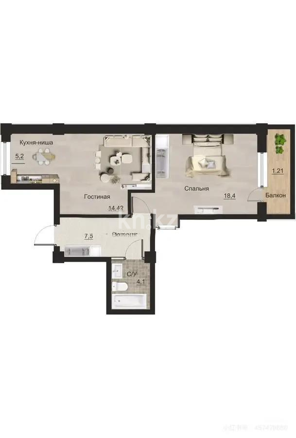 Продажа 2-комнатной квартиры, 53.7 м² в Алматы