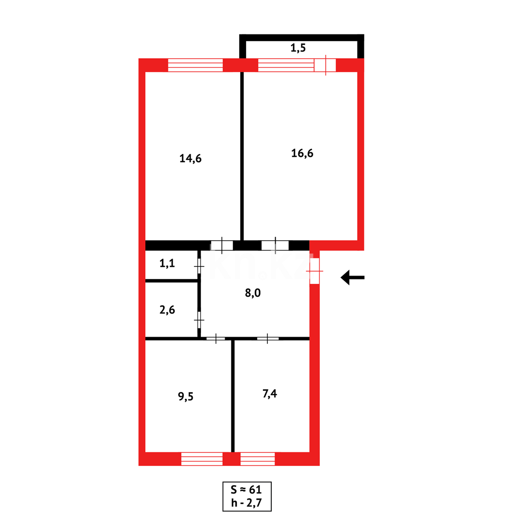 Продажа 3-комнатной квартиры, 61 м², мкр-н Восток-1 в Караганде - фото 22