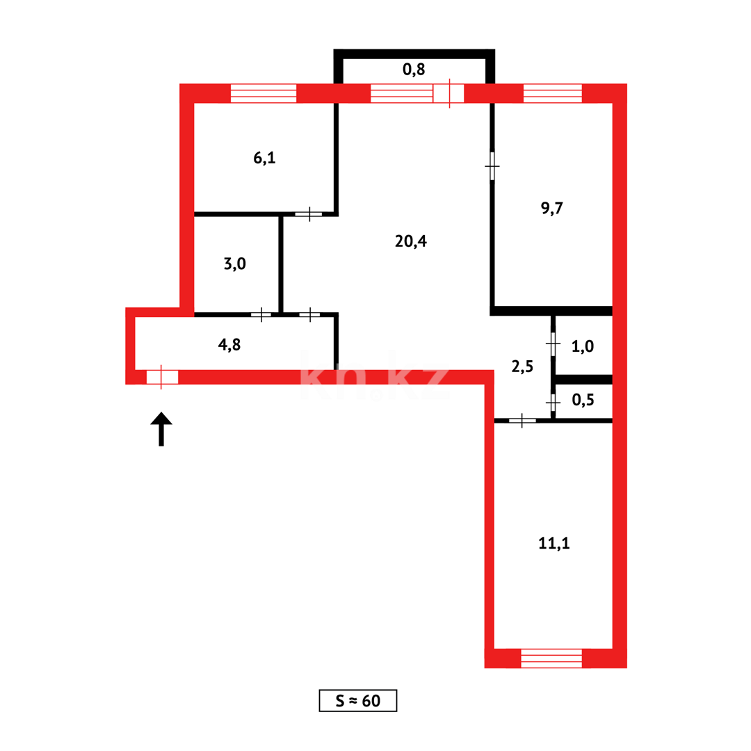 Продажа 3-комнатной квартиры, 64 м², ул. Чернышевского - Продажа квартир в Казахстане фото 14 из 14
