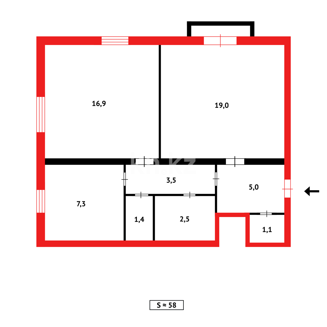Продажа 2-комнатной квартиры, 57 м², ул. Жамбыла в Караганде - фото 16 Продажа 2-комнатной квартиры, 57 м², ул. Жамбыла в Караганде - фото 16