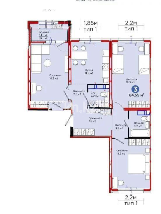 Продажа 3-комнатной квартиры, 84.5 м², ул. Е-103, дом  5а в Астане - фото 4
