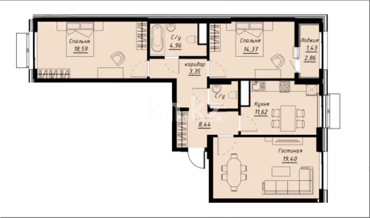Продажа 3-комнатной квартиры, 85.96 м², ул. Е-430, дом  1 стр - Продажа  трехкомнатных квартир в Астане без посредников с фото фото 1 из 1