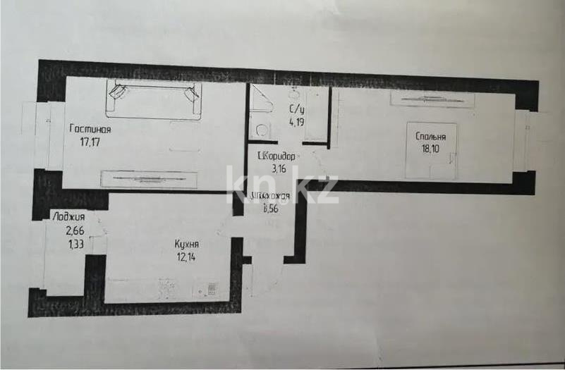 Продажа 2-комнатной квартиры, 59.43 м² в Астане