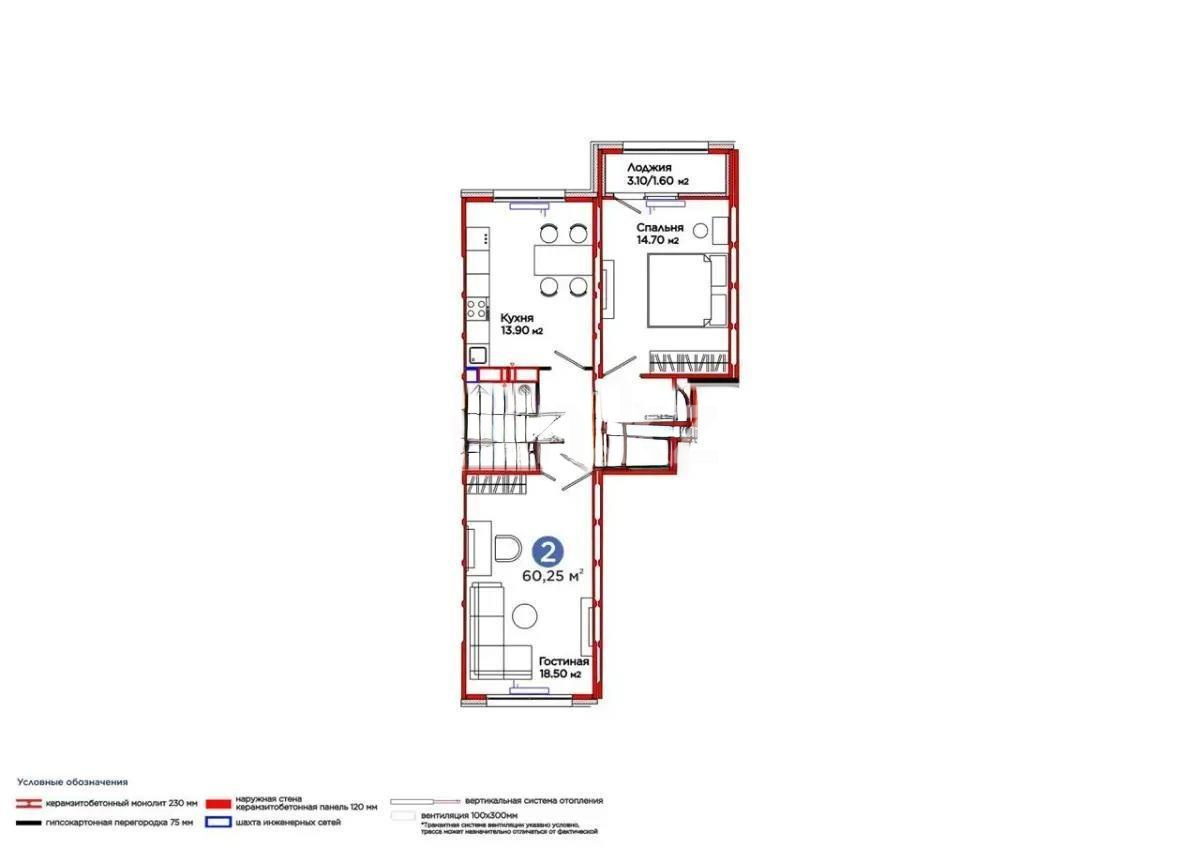 Продажа 2-комнатной квартиры, 60.25 м², ул. С-902, дом  8 в Астане