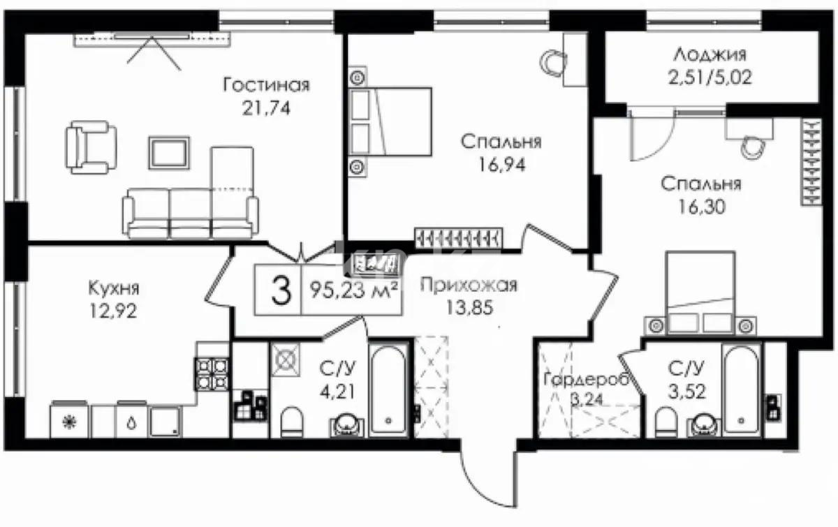 Продажа 3-комнатной квартиры, 95.23 м², пр. Улы Дала, дом  25 - Продажа  трехкомнатных квартир в новостройках Астаны фото 1 из 1