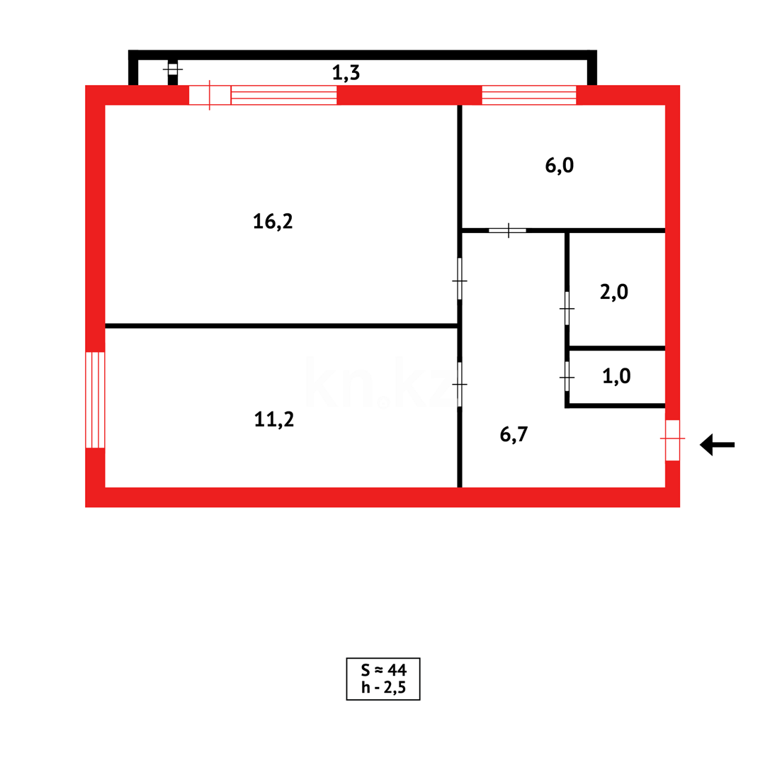 Продажа 2-комнатной квартиры, 42 м², ул. Алиханова - Продажа квартир в Караганде фото 16 из 19