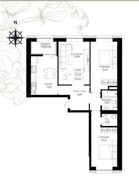 Продажа 3-комнатной квартиры, 74.18 м², ул. Сыганак, дом  12 стр - Продажа  трехкомнатных квартир в новостройках Астаны без посредников фото 1 из 1