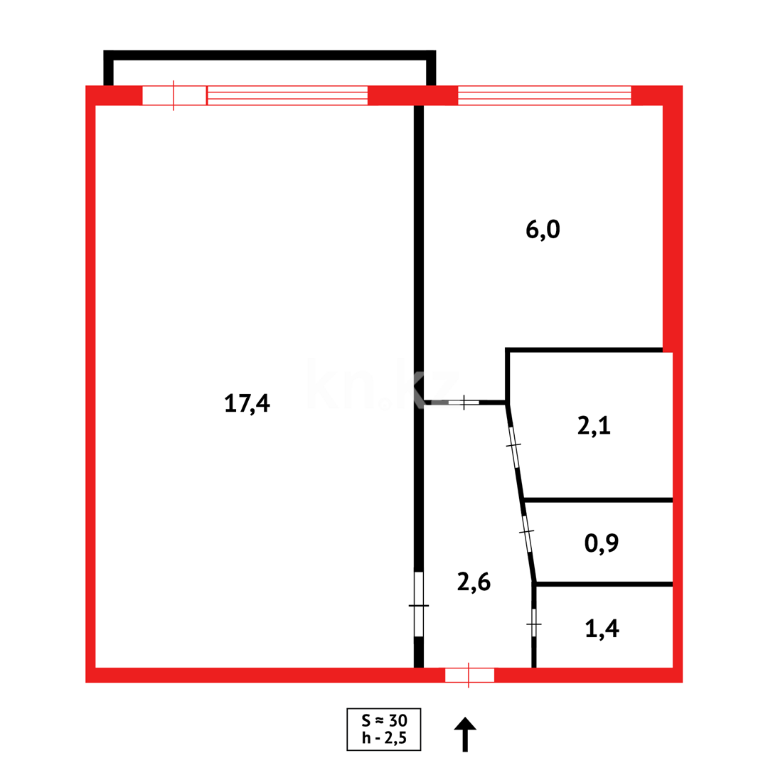 Продажа 1-комнатной квартиры, 30 м² в Караганде