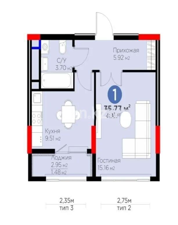 Продажа 1-комнатной квартиры, 36 м² в Астане - фото 2