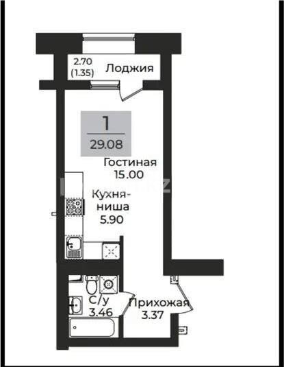 Продажа 1-комнатной квартиры, 29.1 м² в Астане - фото 2