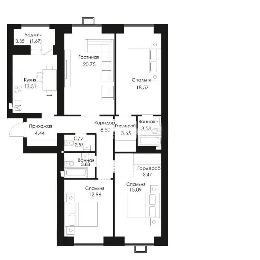 Продажа 4-комнатной квартиры, 112.45 м², пр. Мангилик Ел, дом  7 стр - Продажа  четырехкомнатных квартир в новостройках Астаны без посредников фото 1 из 1