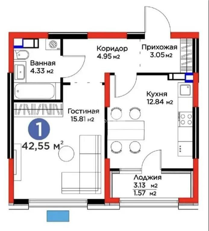 Продажа 1-комнатной квартиры, 42.6 м², ул. Ботакоз, дом  2/1 - Продажа и аренда недвижимости в Алматы фото 1 из 1