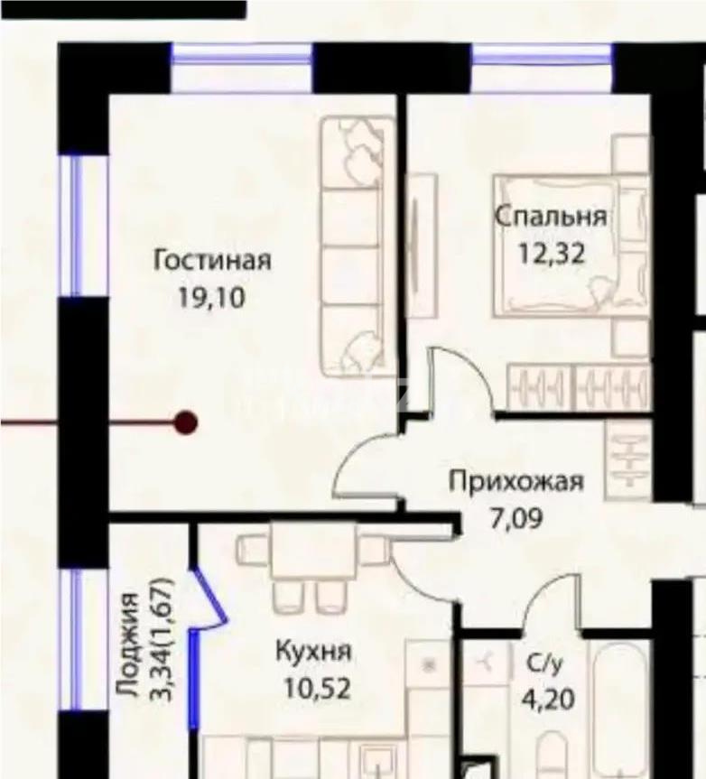 Продажа 2-комнатной квартиры, 55 м², ул. Жошы хана, дом  12/3 в Астане