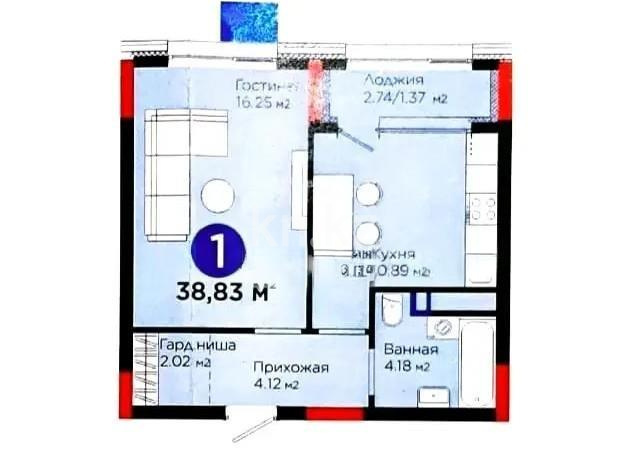 Продажа 1-комнатной квартиры, 38.83 м², ул. Бухар жырау, дом  57/6 в Астане