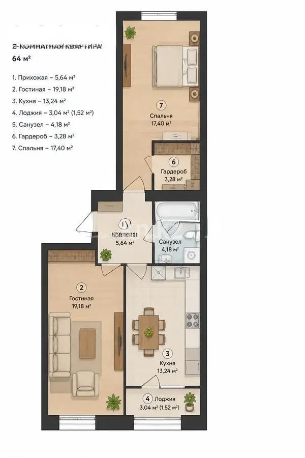 Продажа 2-комнатной квартиры, 64.44 м² - Продажа квартир в Астане - страница 3 фото 5 из 5