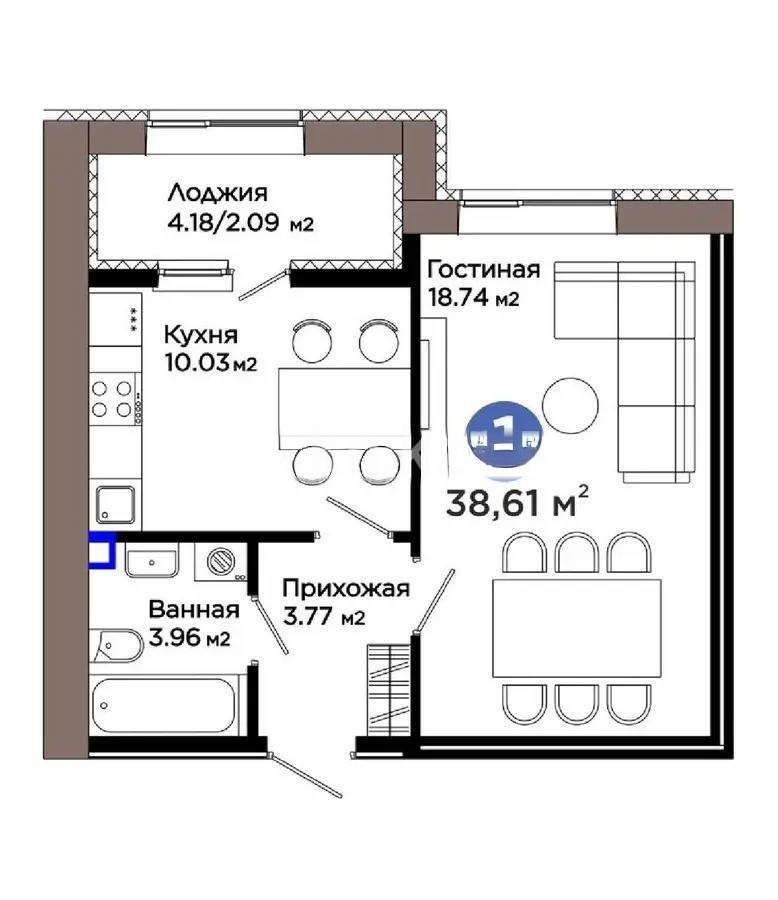 Продажа 1-комнатной квартиры, 38.61 м² - Продажа квартир в Астане - страница 59 фото 1 из 1