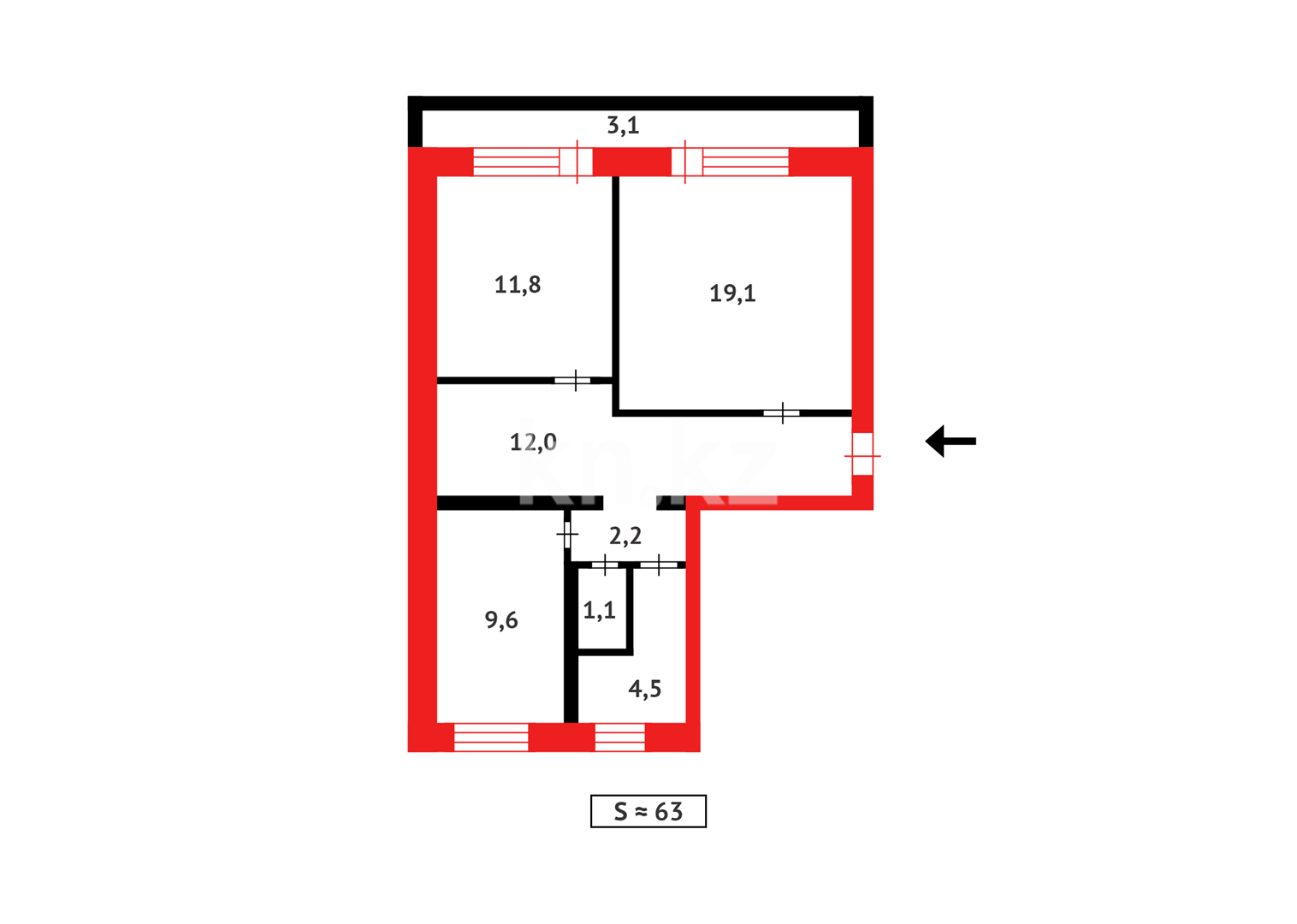 Продажа 2-комнатной квартиры, 63 м², пр. Металлургов - Продажа квартир в Темиртау фото 8 из 8
