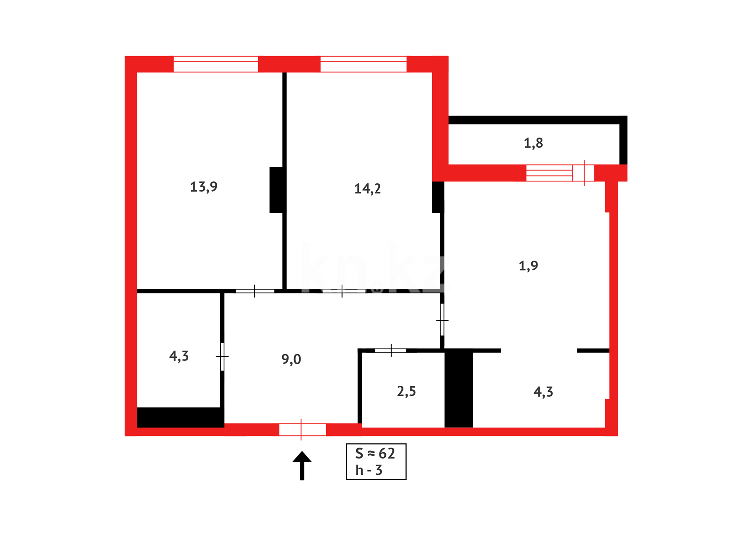 Продажа 3-комнатной квартиры, 61 м², пр. Республики - Продажа  трехкомнатных квартир в Караганде фото 12 из 12