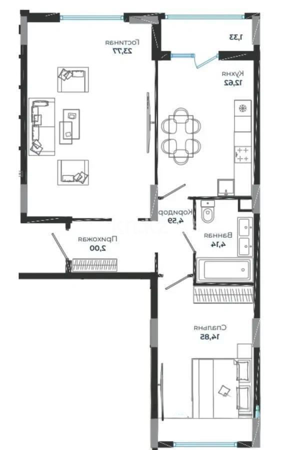Продажа 2-комнатной квартиры, 64.2 м², ул. Сыганак, дом  4 стр - Продажа квартир в новостройках Астаны с фото фото 5 из 5
