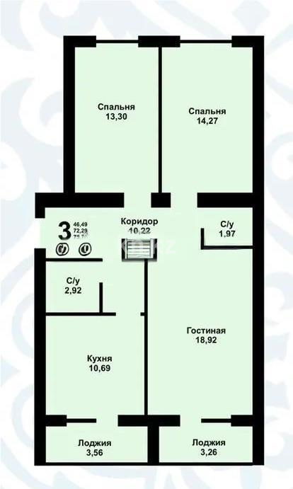 Продажа 3-комнатной квартиры, 76 м², ул. Муканова, дом  51 стр - Продажа квартир в Караганде фото 1 из 1
