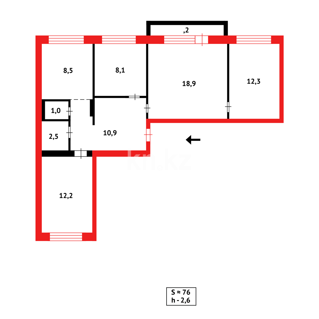 Продажа 4-комнатной квартиры, 75 м², ул. Таттимбета - Продажа  четырехкомнатных квартир в Караганде фото 26 из 26