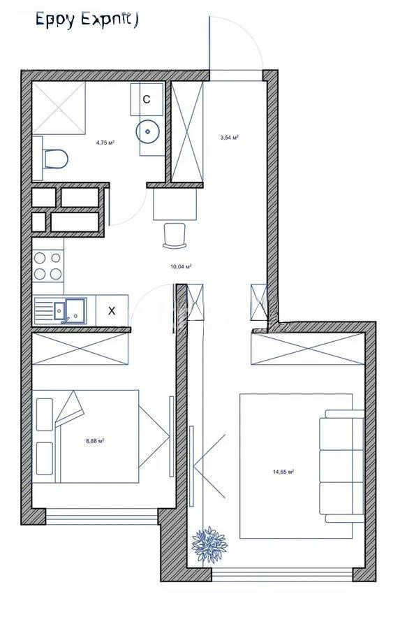 Продажа 2-комнатной квартиры, 40.7 м² в Астане