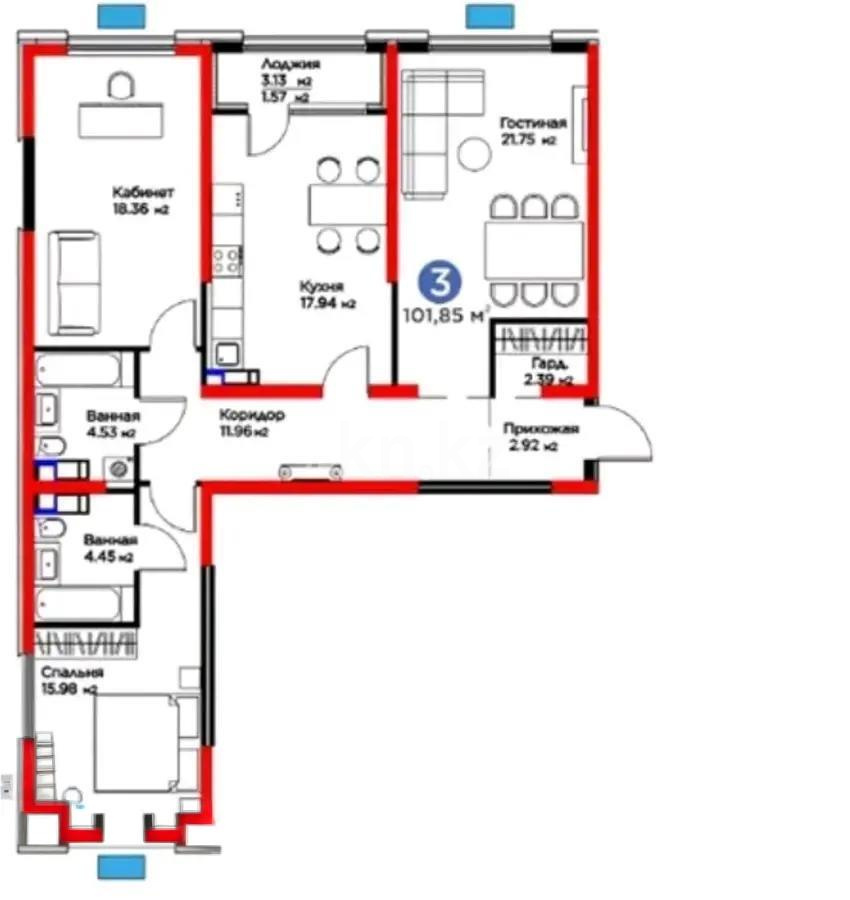 Продажа 3-комнатной квартиры, 102 м², ул. Ботакоз, дом  2/1 - Продажа  трехкомнатных квартир в новостройках Алматы фото 1 из 1