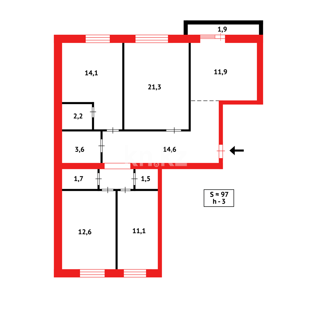Продажа 4-комнатной квартиры, 96 м², мкр. Степной-3 - Продажа  четырехкомнатных квартир в Караганде фото 19 из 19