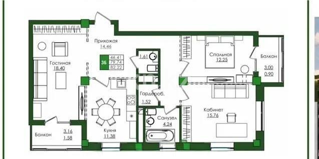 Продажа 3-комнатной квартиры, 89 м², ул. Е-779, дом  32 - Продажа квартир в Казахстане фото 1 из 1
