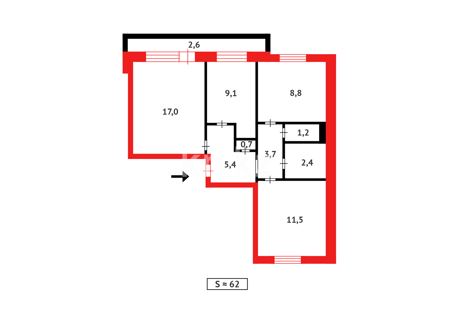 Продажа 3-комнатной квартиры, 62 м² - Продажа баз, складов и промышленной недвижимости в Атырау фото 9 из 9