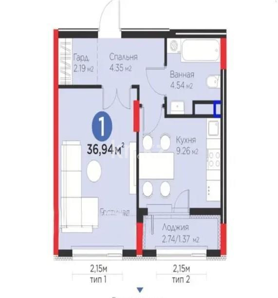 Продажа 1-комнатной квартиры, 36.94 м² - Продажа однокомнатных квартир от собственников в Астане - страница 25 фото 1 из 1
