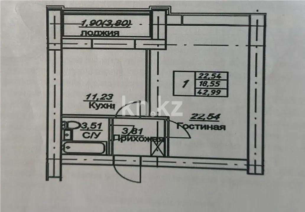 Продажа 1-комнатной квартиры, 43 м² в Астане
