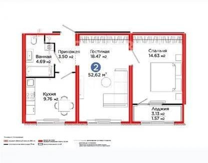 Продажа 2-комнатной квартиры, 52.62 м², ул. Е-652, дом  18 - Продажа квартир в новостройках Астаны без посредников фото 1 из 1