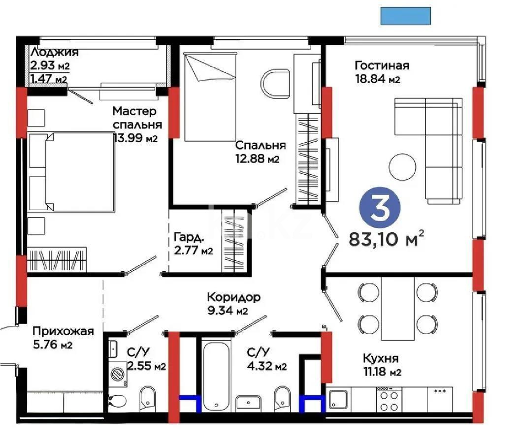 Продажа 3-комнатной квартиры, 83 м² в Астане - фото 2