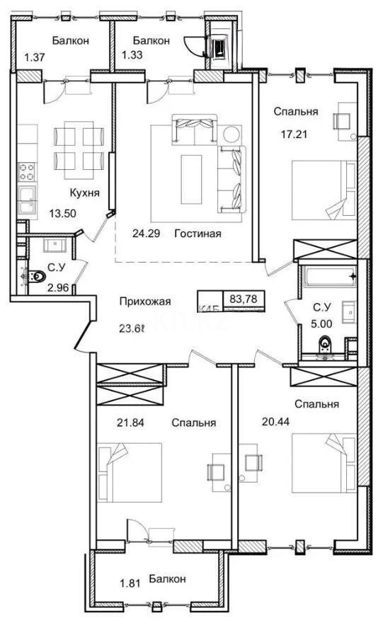 Продажа 4-комнатной квартиры, 137.4 м², ул. Салыкова, дом  132/4 - Продажа  четырехкомнатных квартир в новостройках Алматы с фото фото 1 из 1