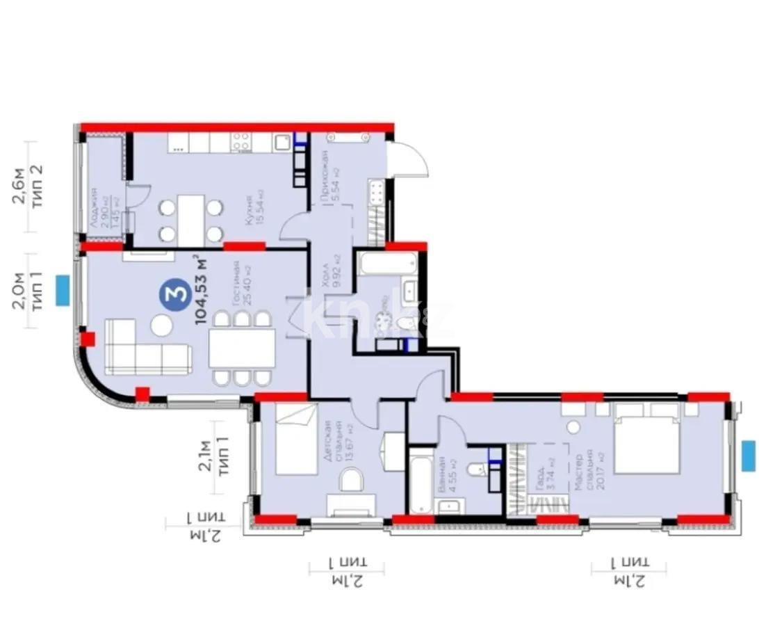 Продажа 3-комнатной квартиры, 105 м², ул. Рыскулова, дом  9 стр - Продажа  трехкомнатных квартир в новостройках Астаны без посредников фото 1 из 1